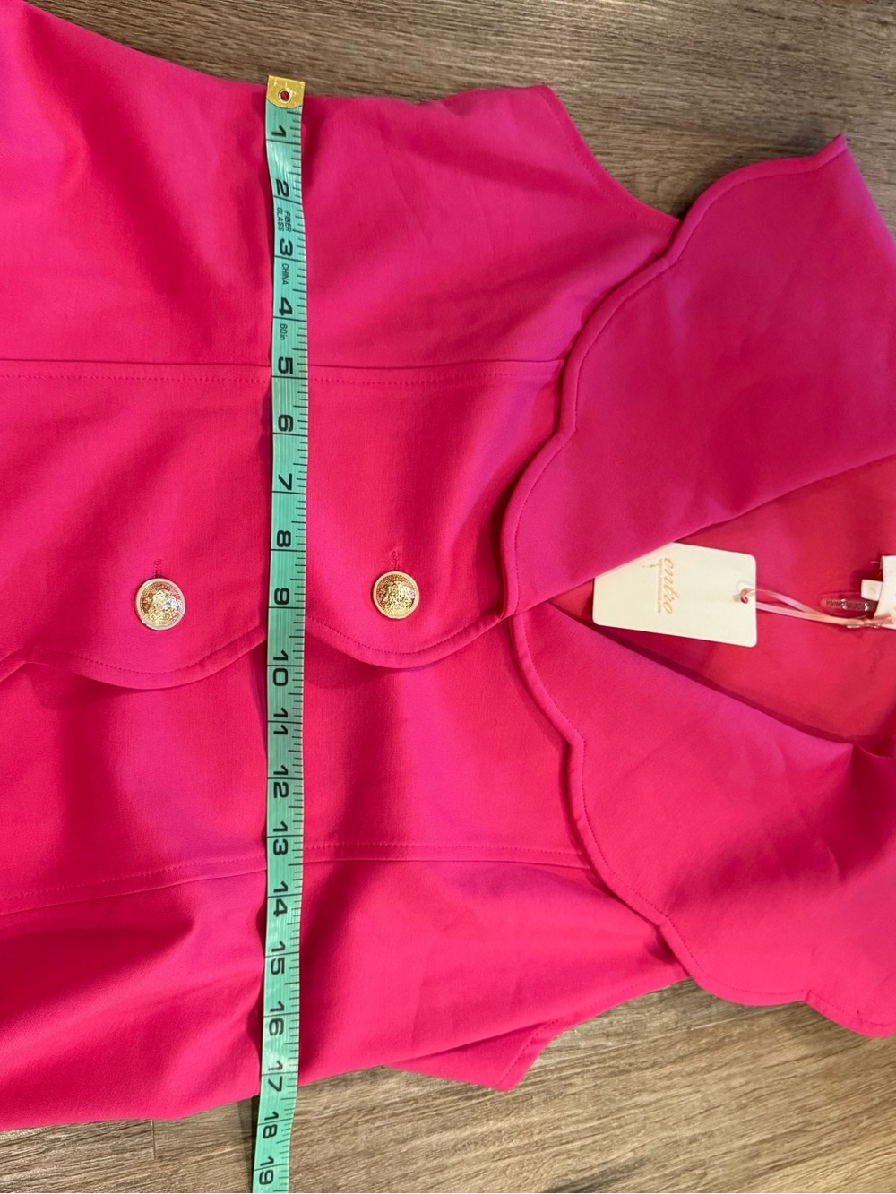 Entro Scalloped Button down Mini Dress Pink Gold Buttons Colorful Preppy L NWT - Picture 9 of 12